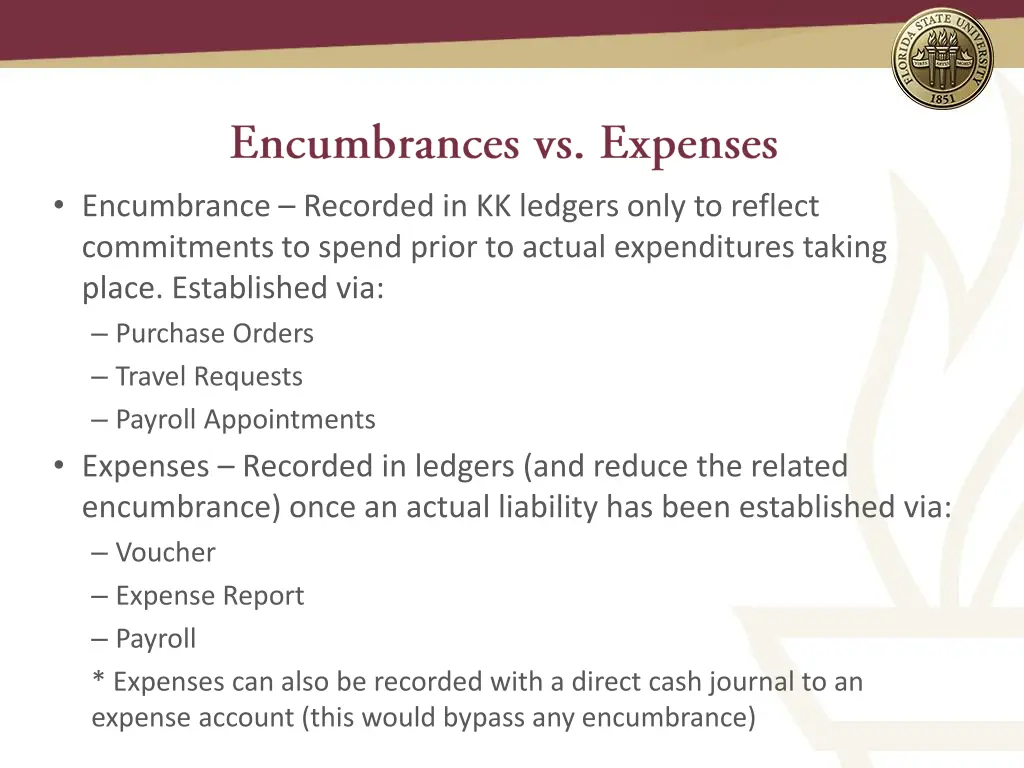 encumbrance recorded in kk ledgers only