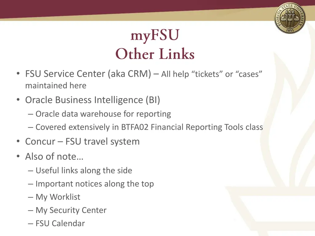 fsu service center aka crm all help tickets