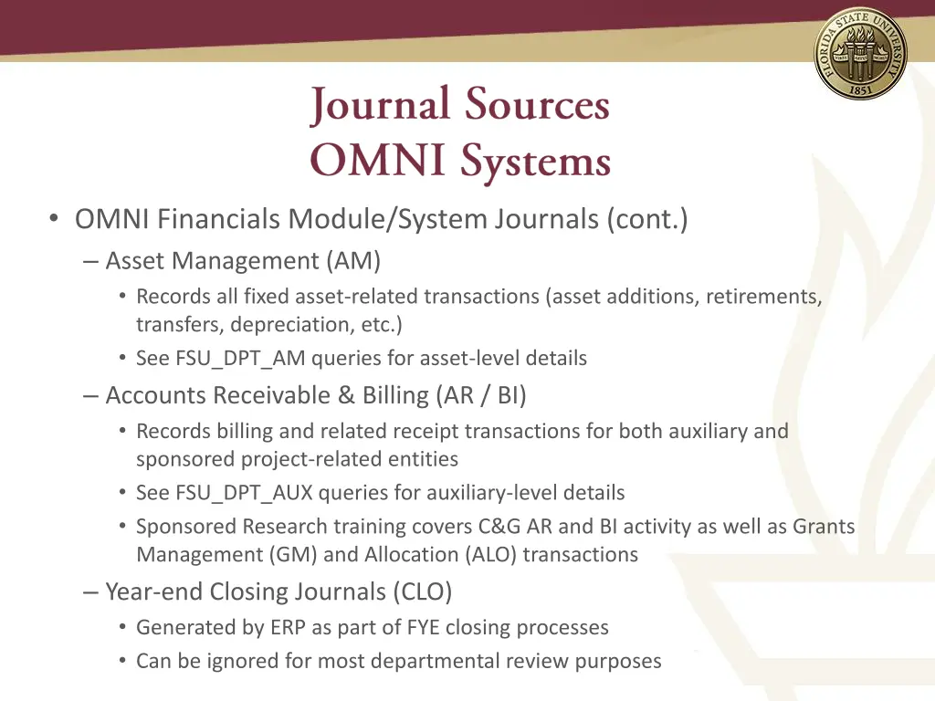 omni financials module system journals cont asset