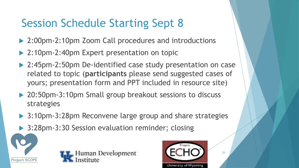 session schedule starting sept 8