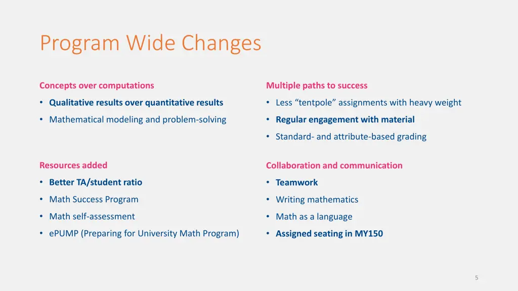 program wide changes