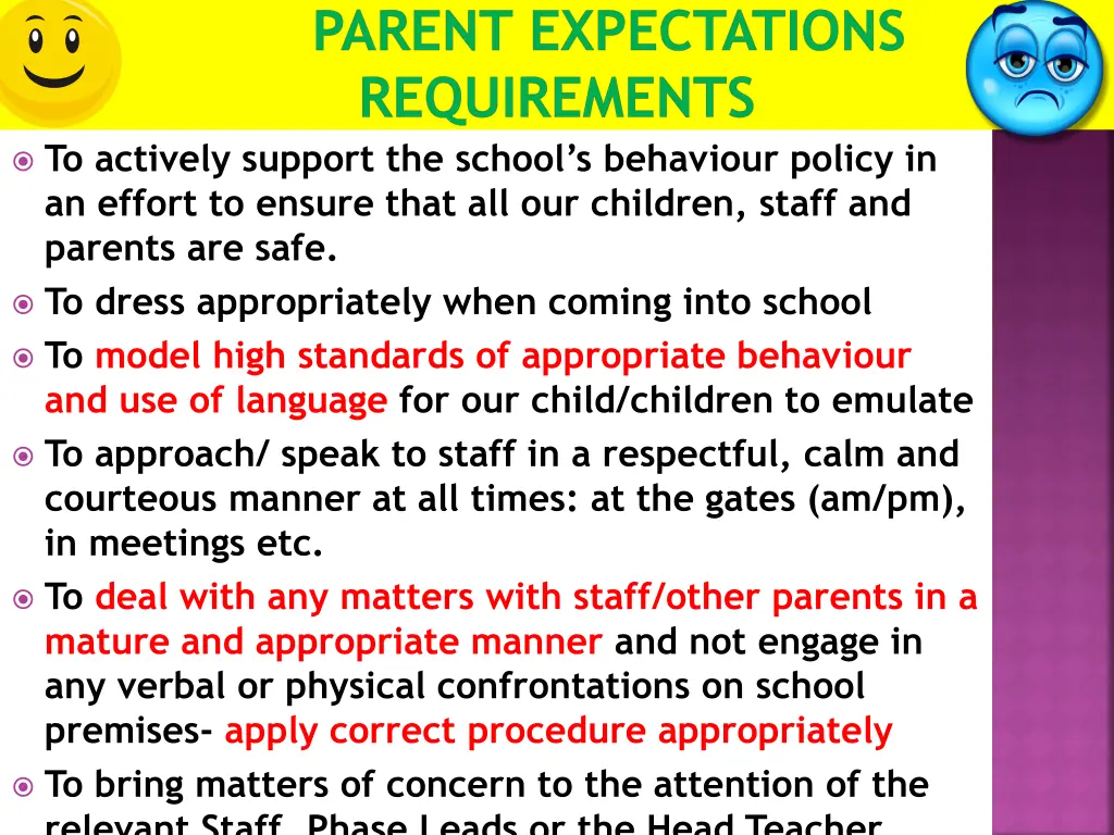 parent expectations requirements