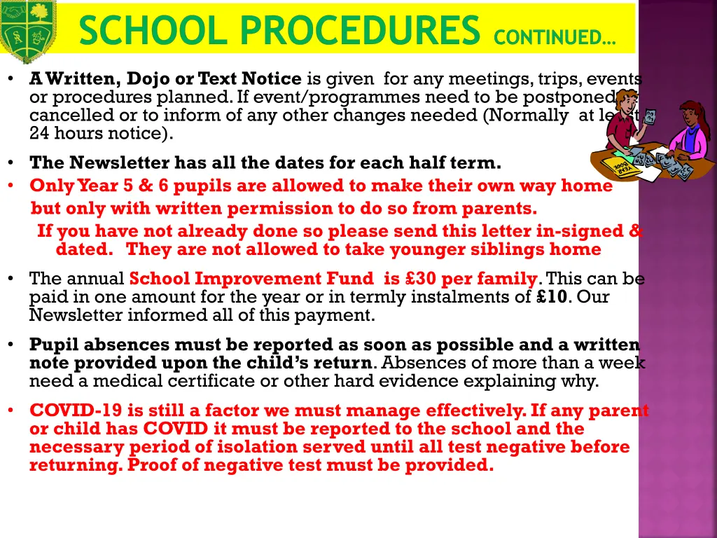 school procedures continued