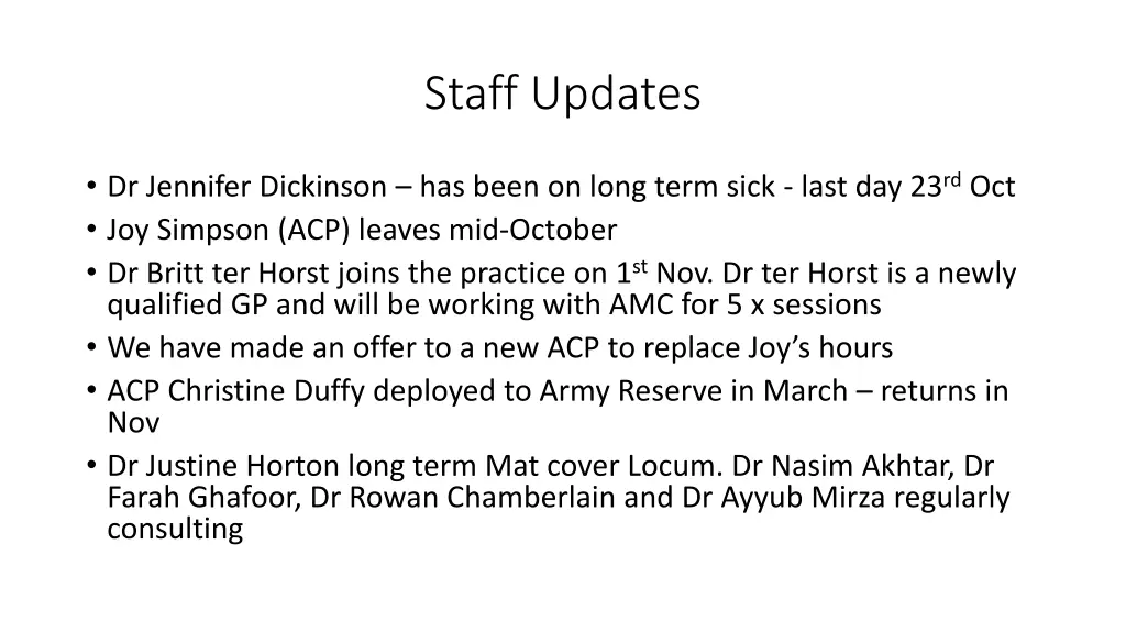 staff updates