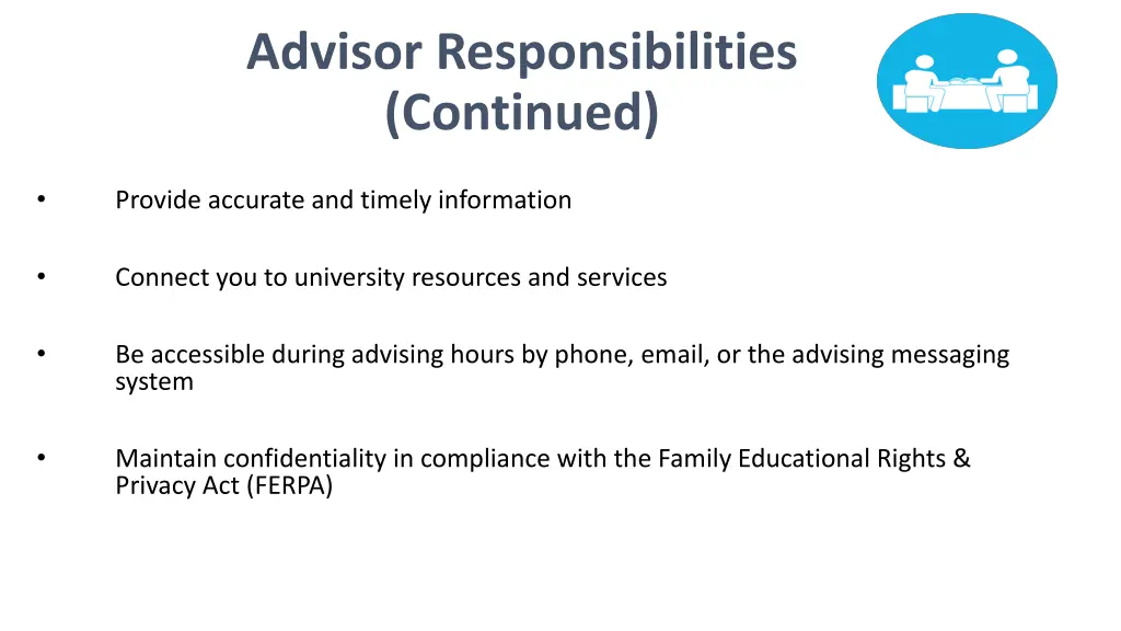 advisor responsibilities continued