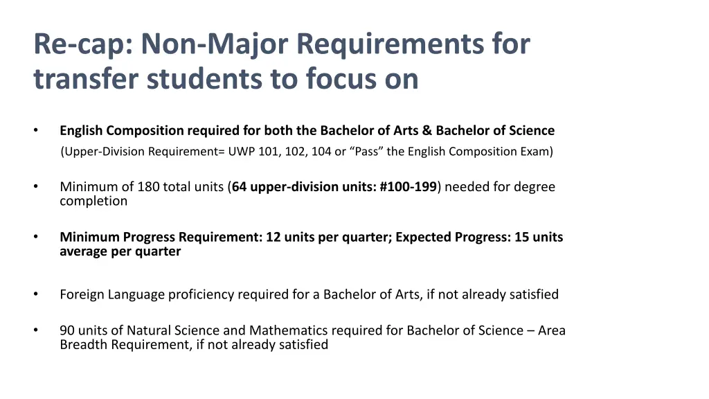 re cap non major requirements for transfer