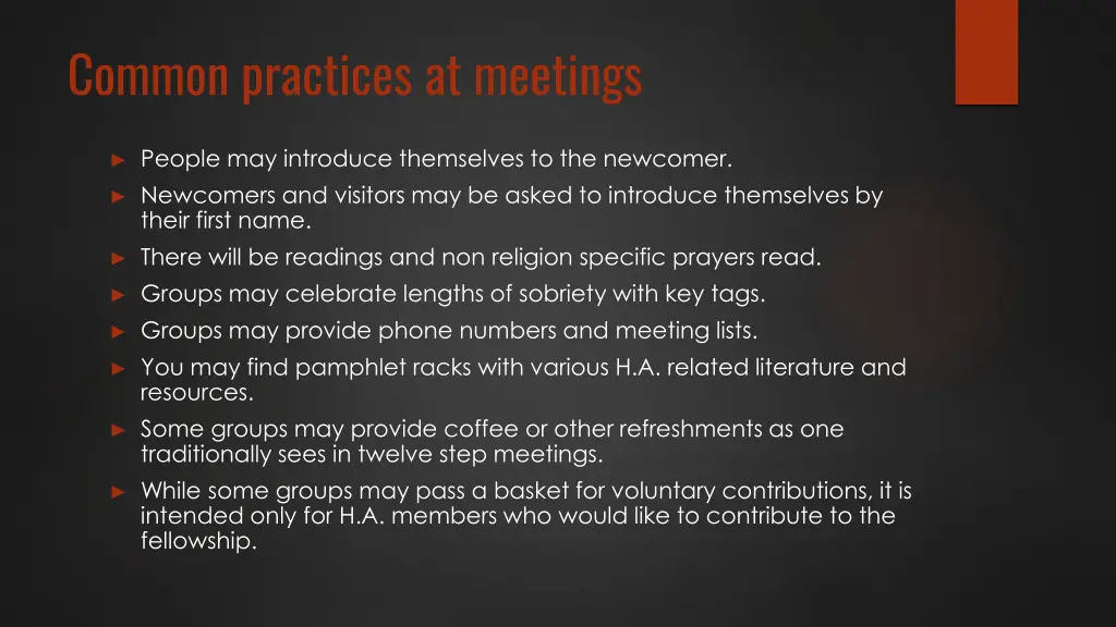 common practices at meetings