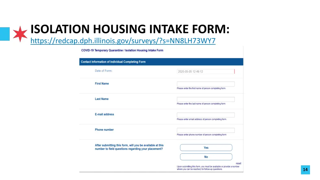 isolation housing intake form https redcap