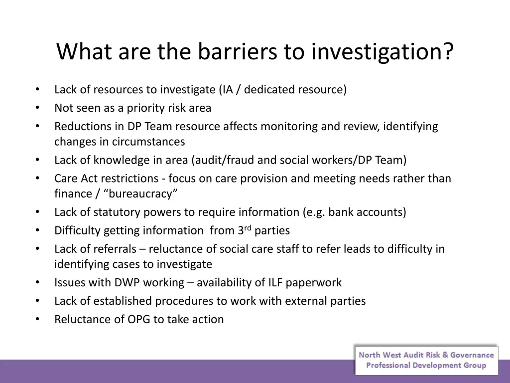 what are the barriers to investigation