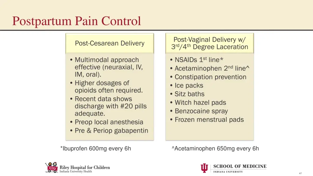 postpartum pain control