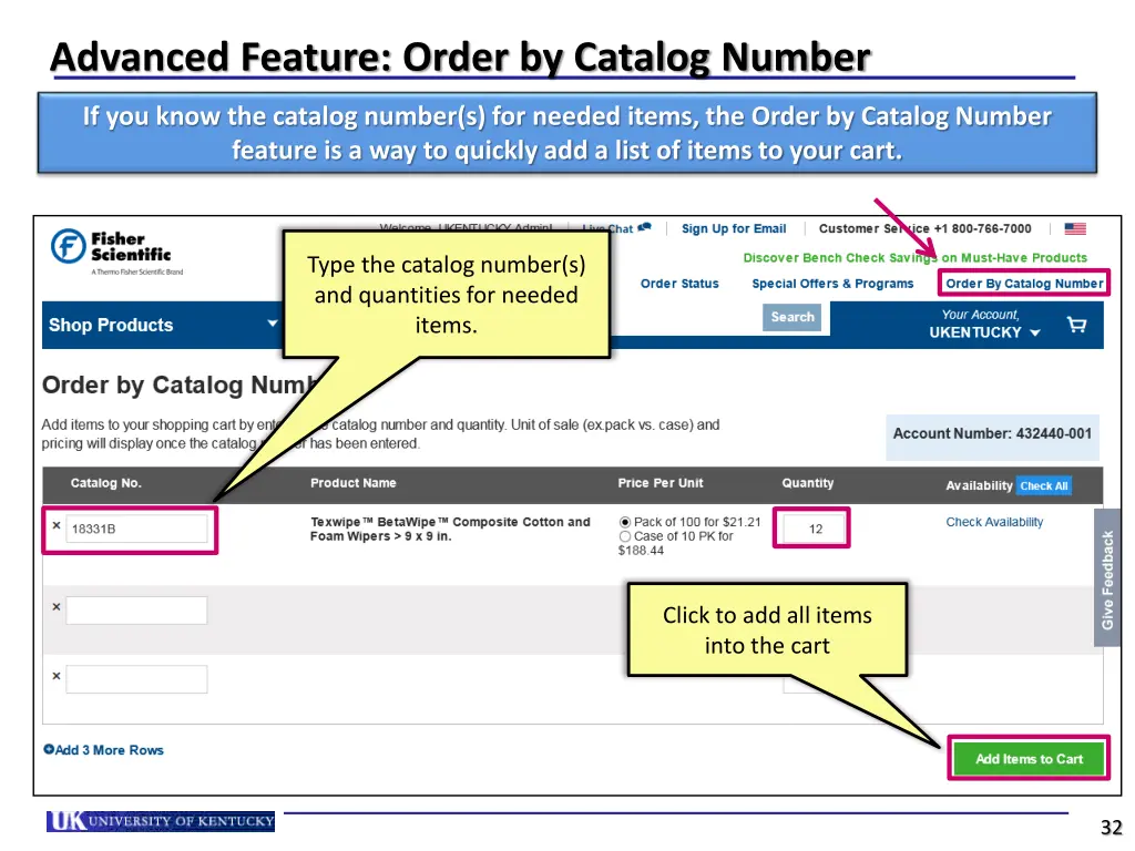 advanced feature order by catalog number