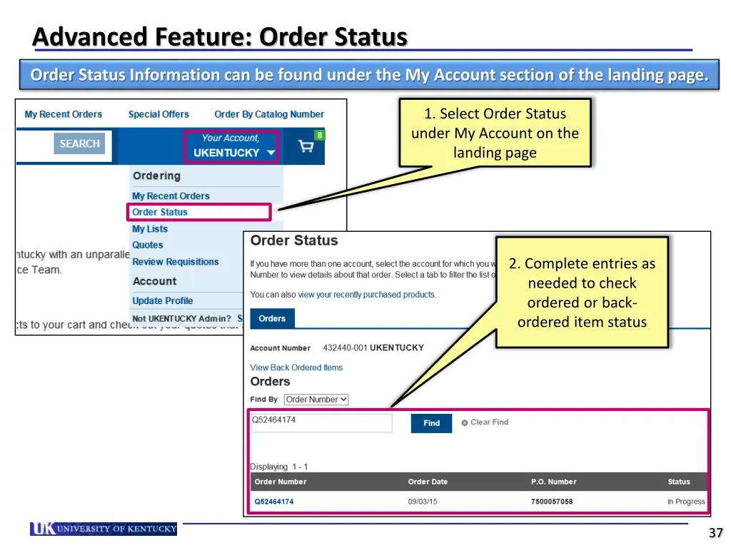 advanced feature order status