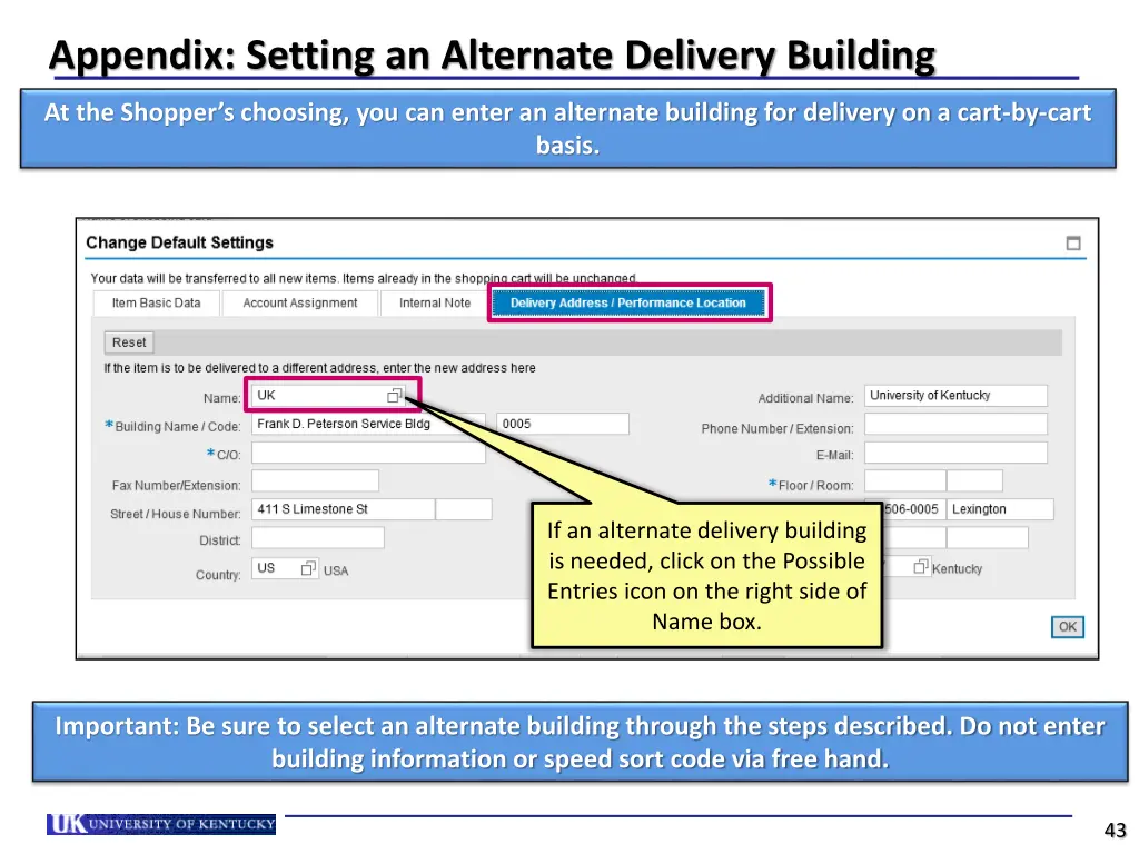 appendix setting an alternate delivery building