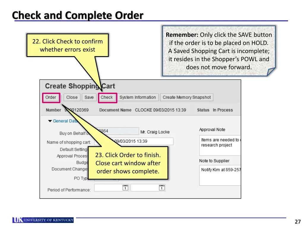 check and complete order