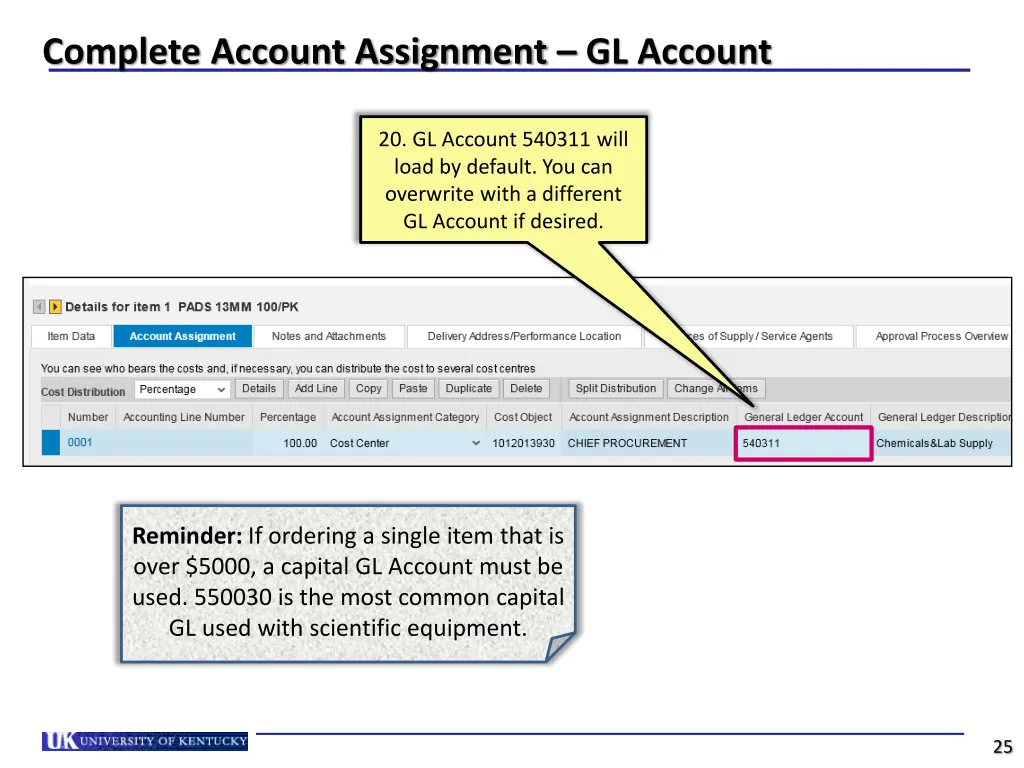 complete account assignment gl account