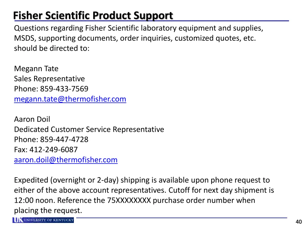 fisher scientific product support questions