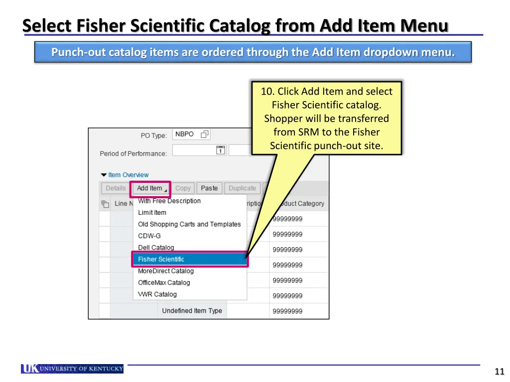 select fisher scientific catalog from add item