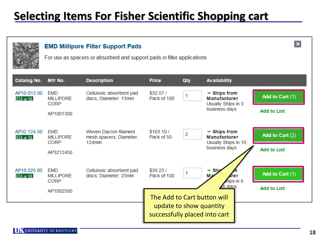 selecting items for fisher scientific shopping 2