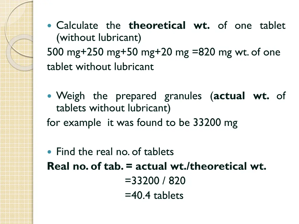 calculate the theoretical wt of one tablet