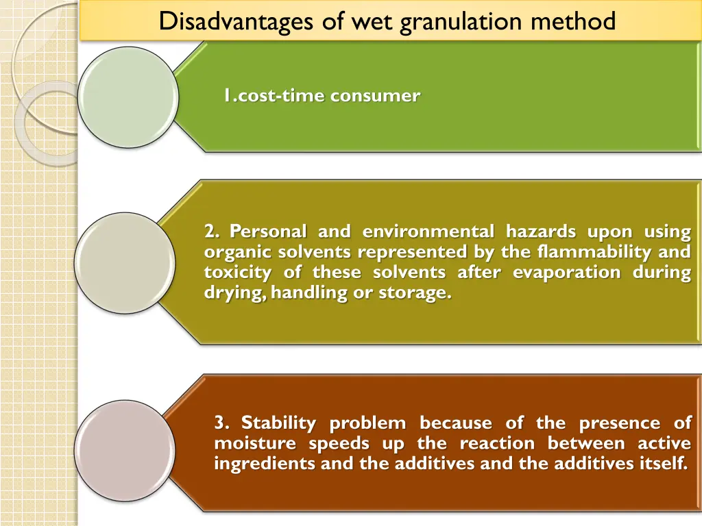 disadvantages of wet granulation method