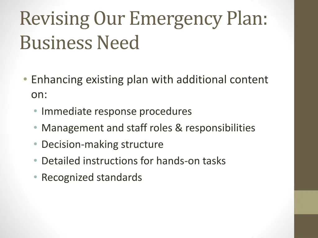 revising our emergency plan business need 1