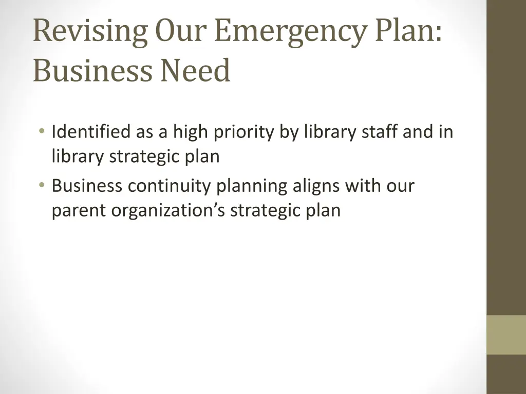 revising our emergency plan business need