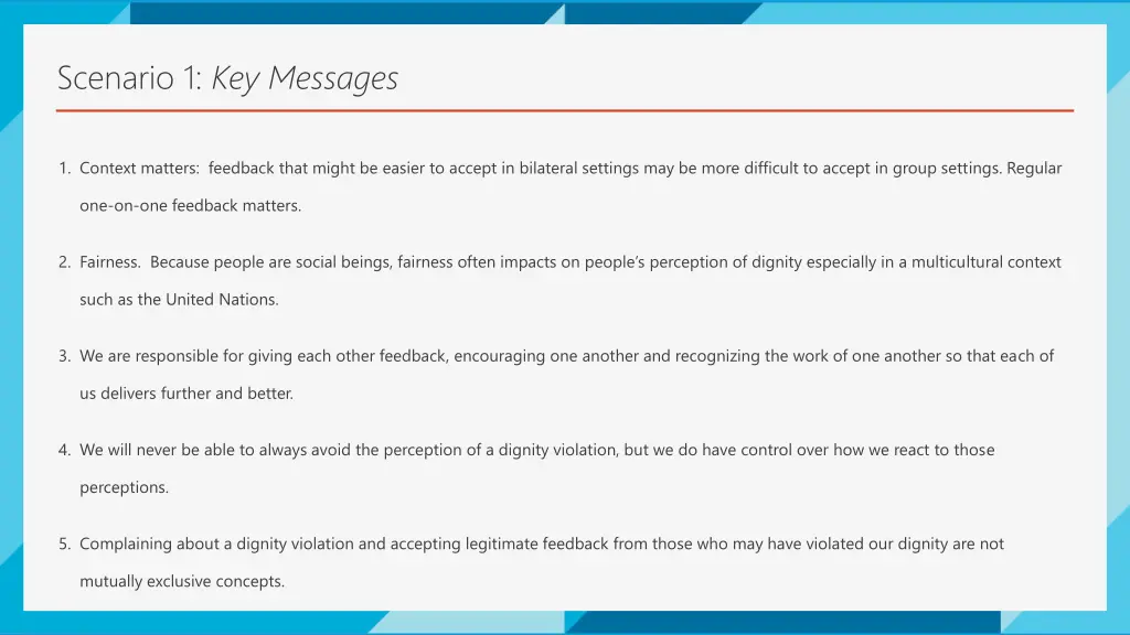 scenario 1 key messages