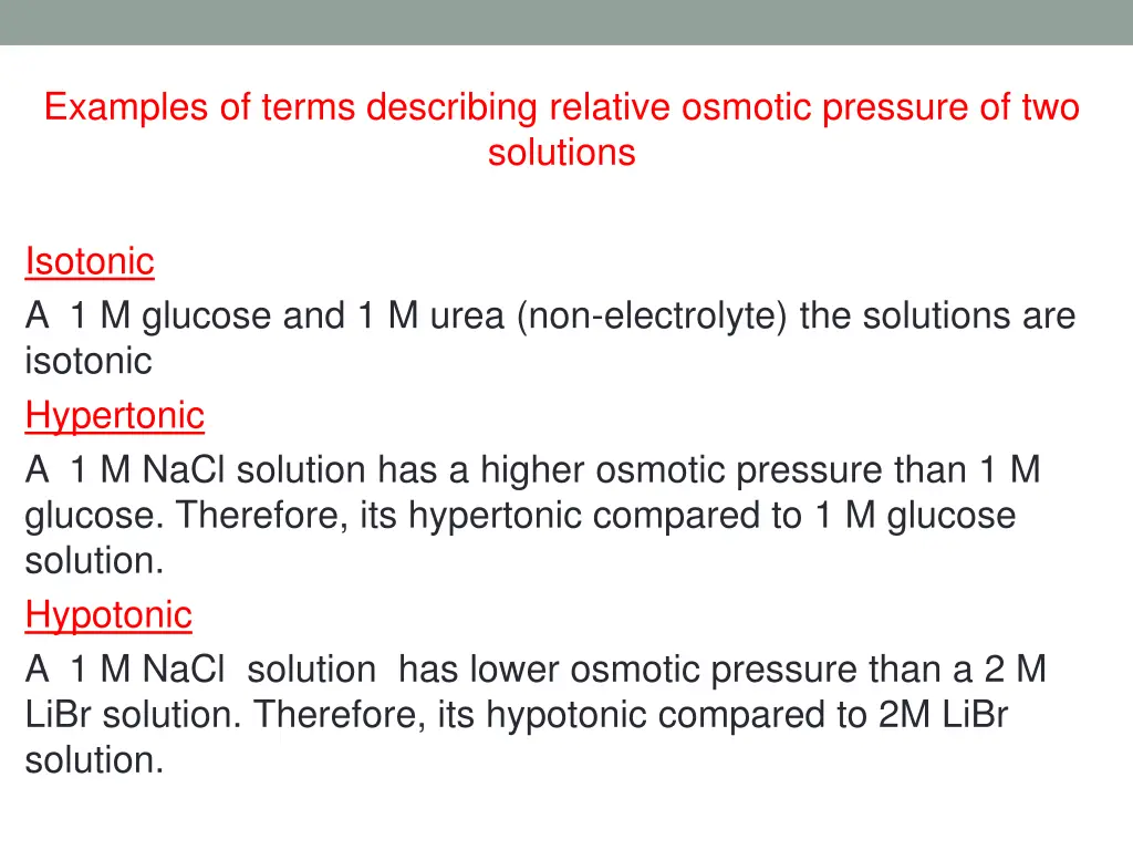 examples of terms describing relative osmotic