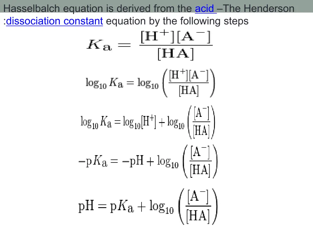 hasselbalch equation is derived from the acid