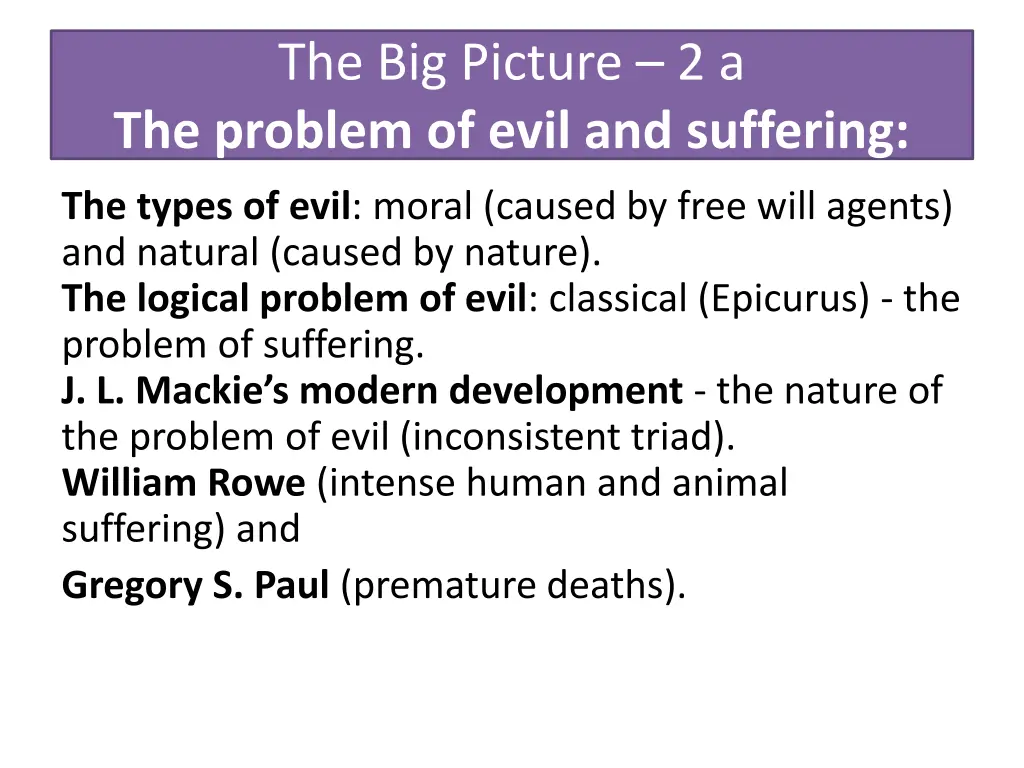 the big picture 2 a the problem of evil