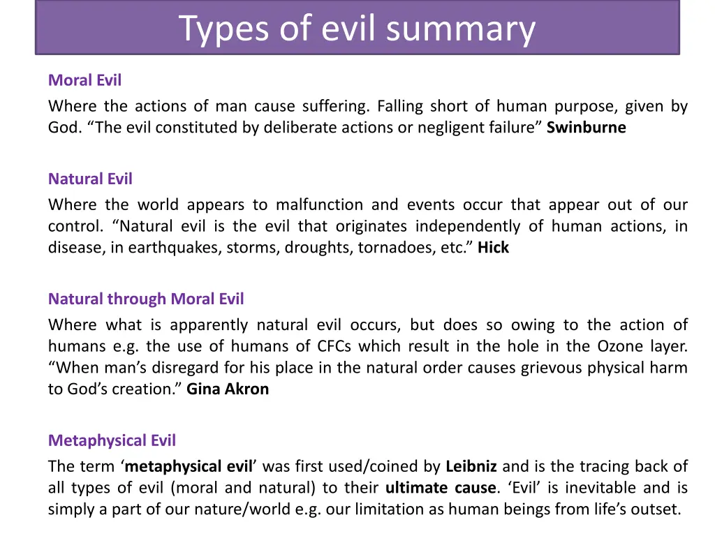 types of evil summary