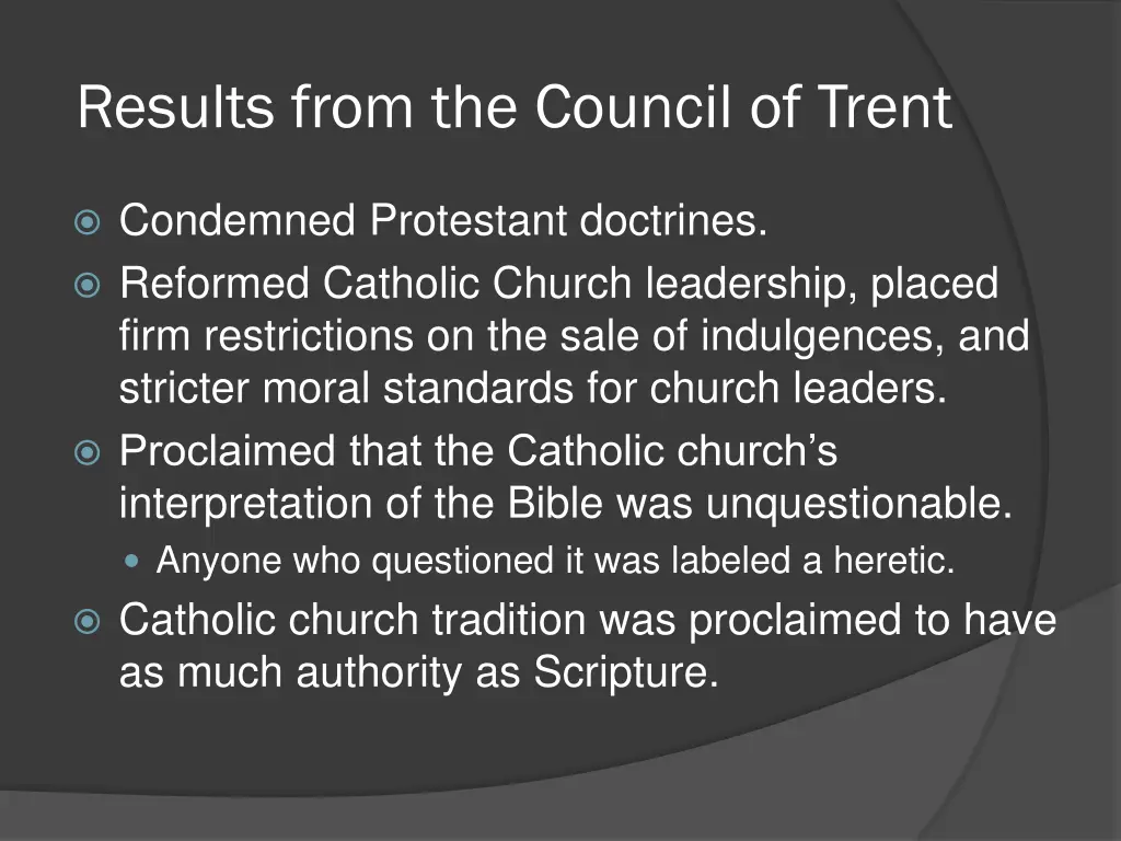 results from the council of trent