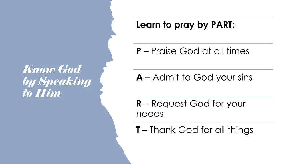 learn to pray by part