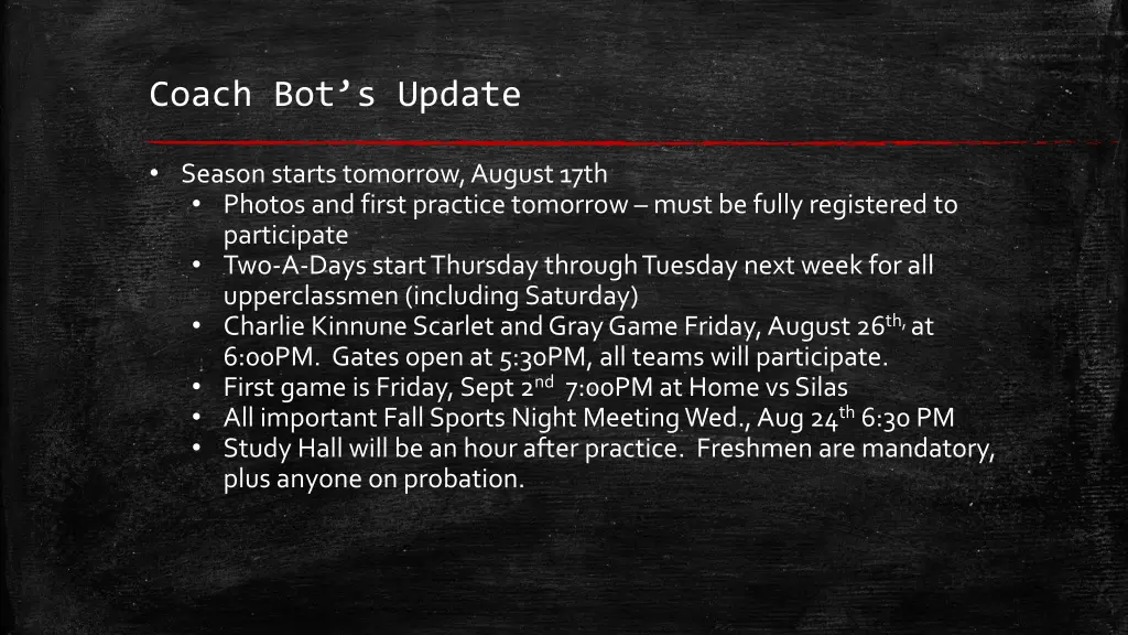 coach bot s update