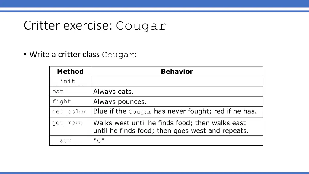 critter exercise cougar