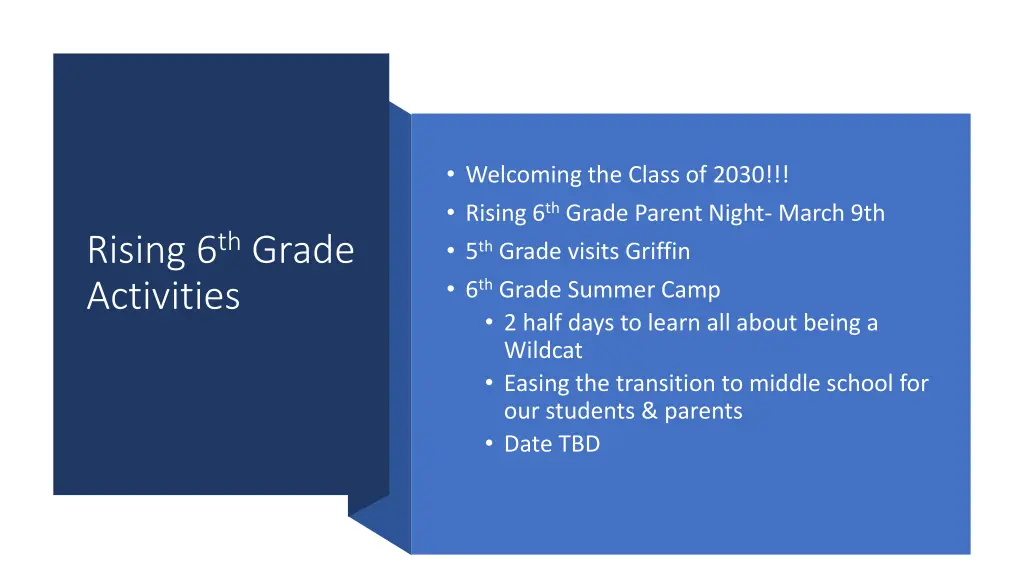 welcoming the class of 2030 rising 6 th grade