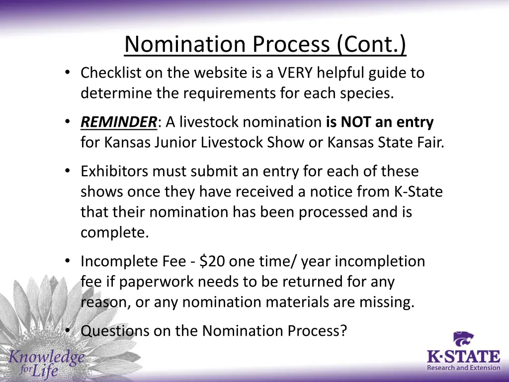 nomination process cont checklist on the website