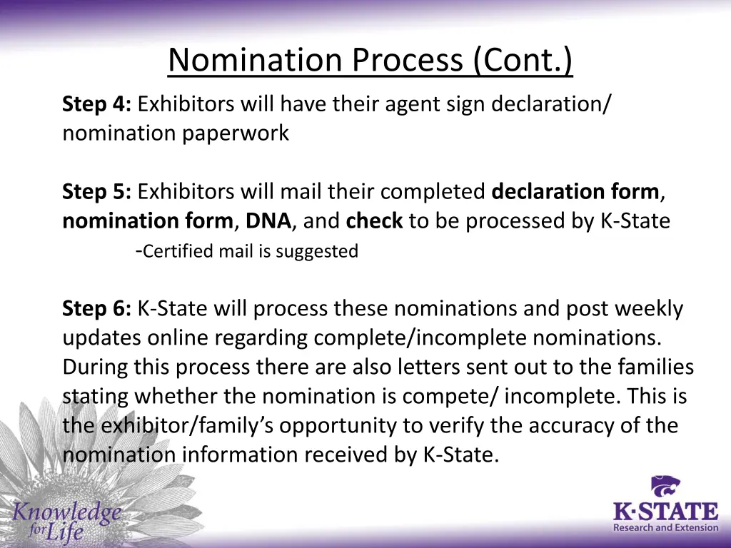 nomination process cont