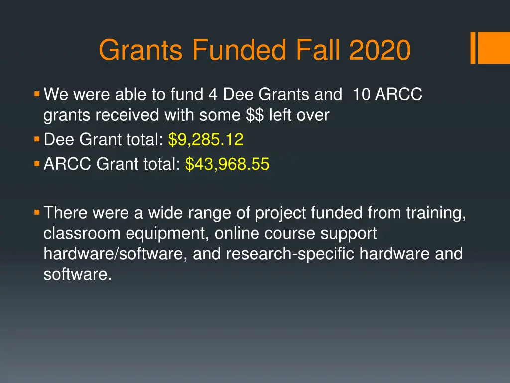 grants funded fall 2020