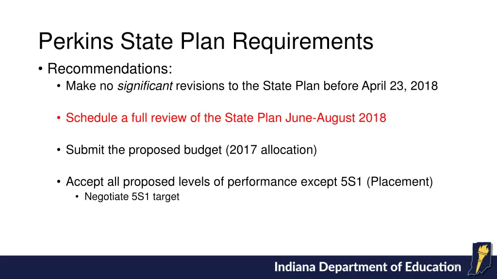 perkins state plan requirements recommendations