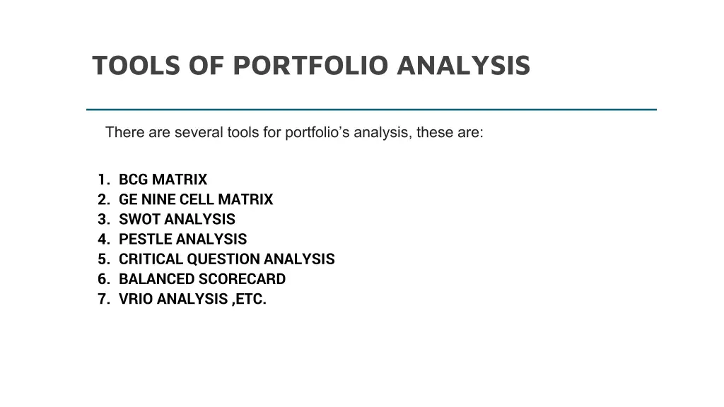 tools of portfolio analysis