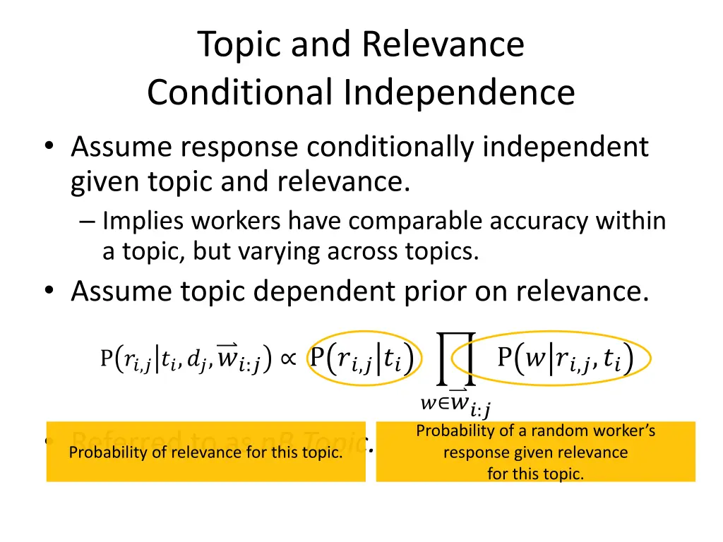 topic and relevance conditional independence