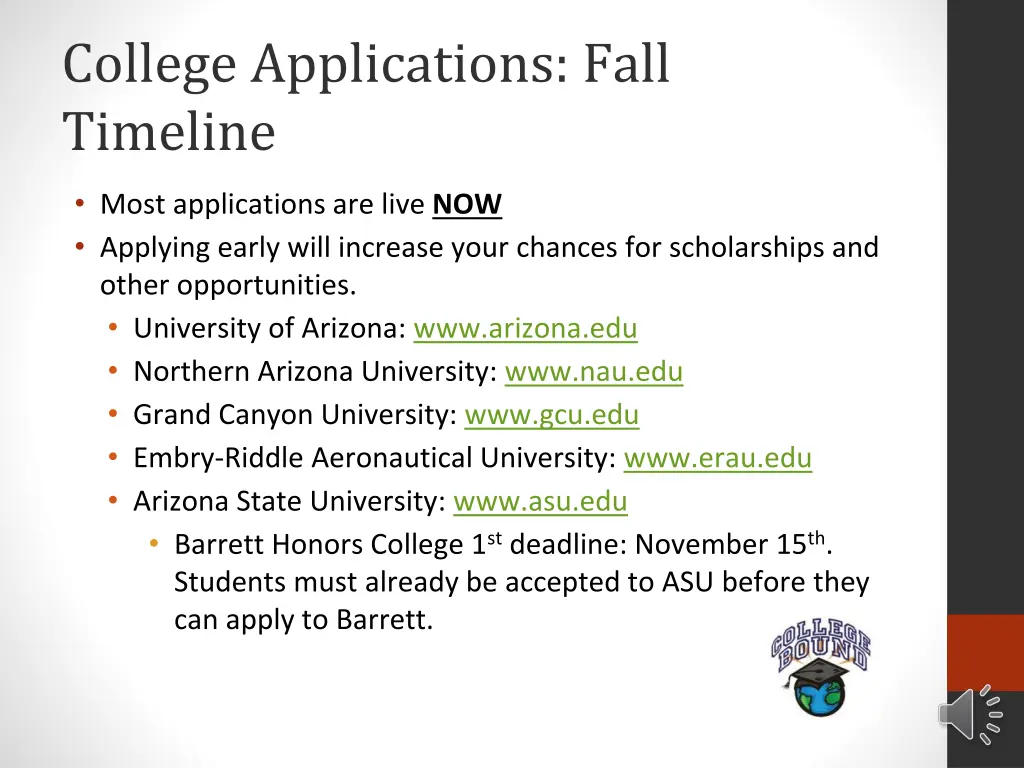 college applications fall timeline