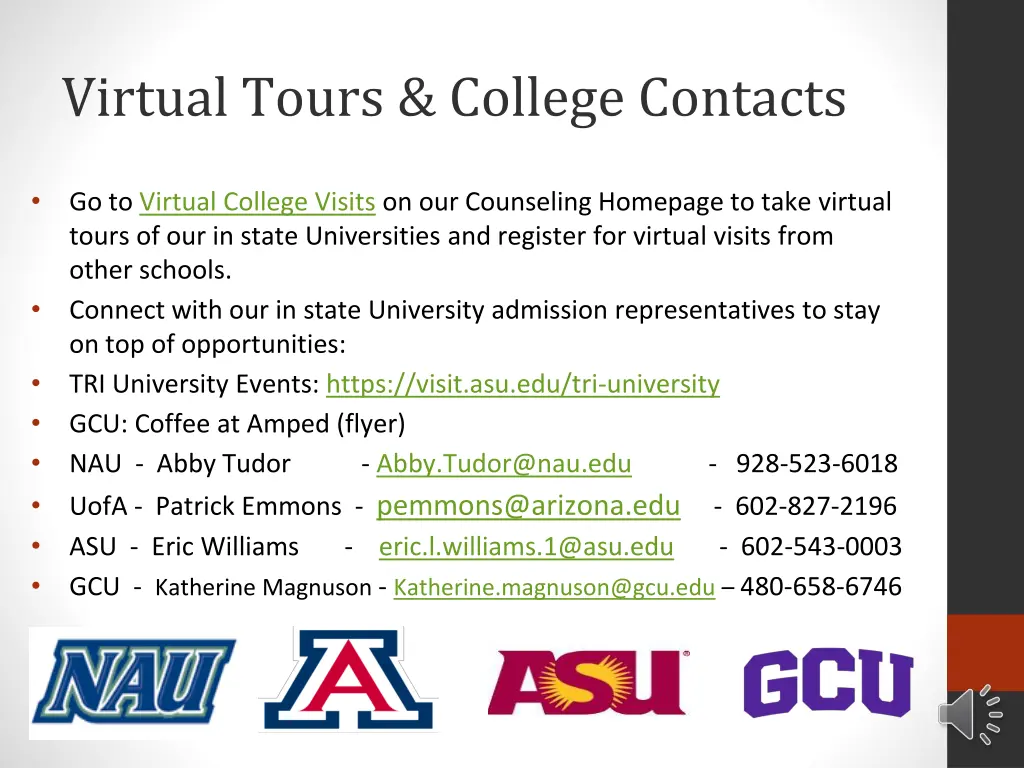 virtual tours college contacts