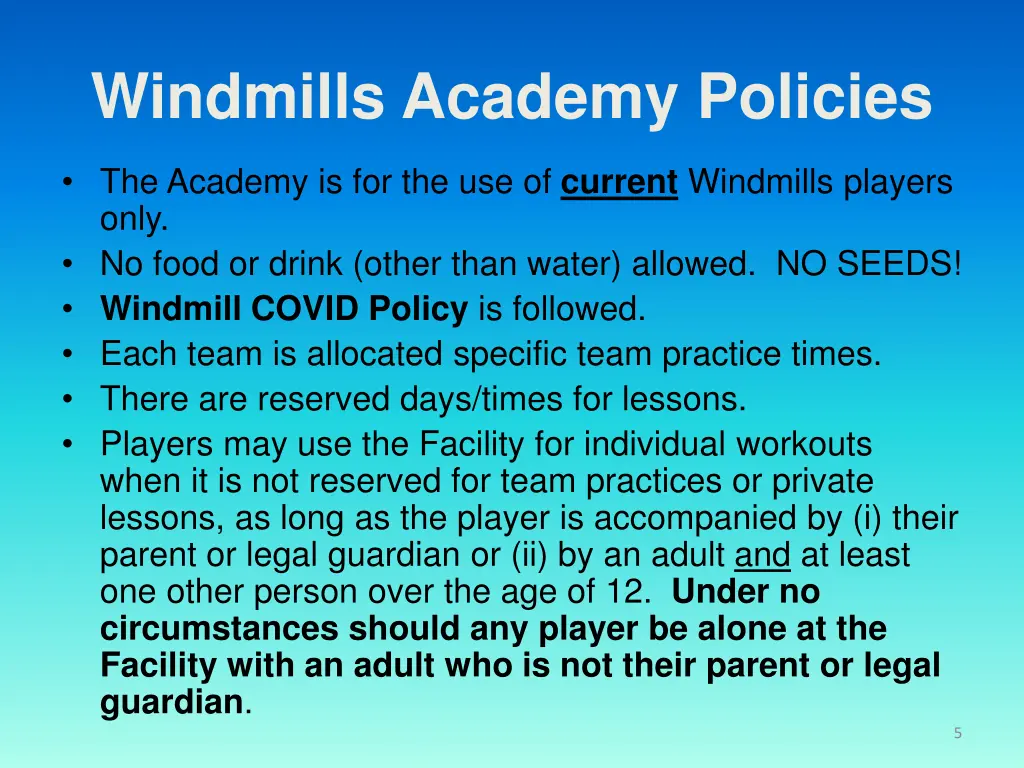 windmills academy policies