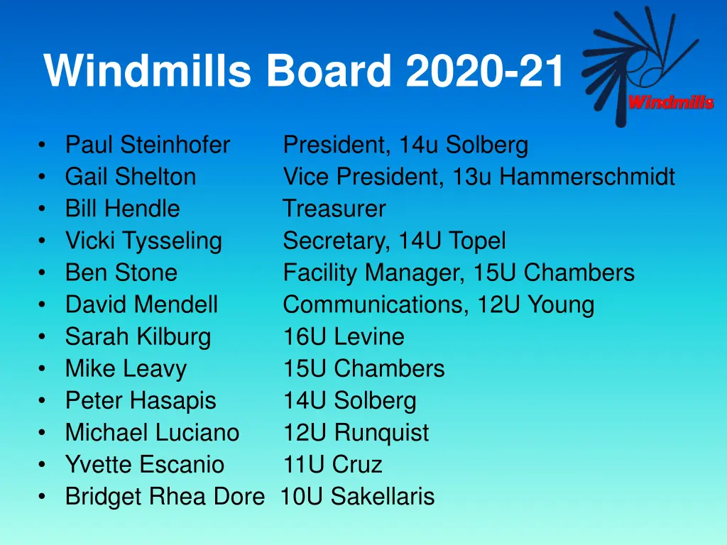 windmills board 2020 21