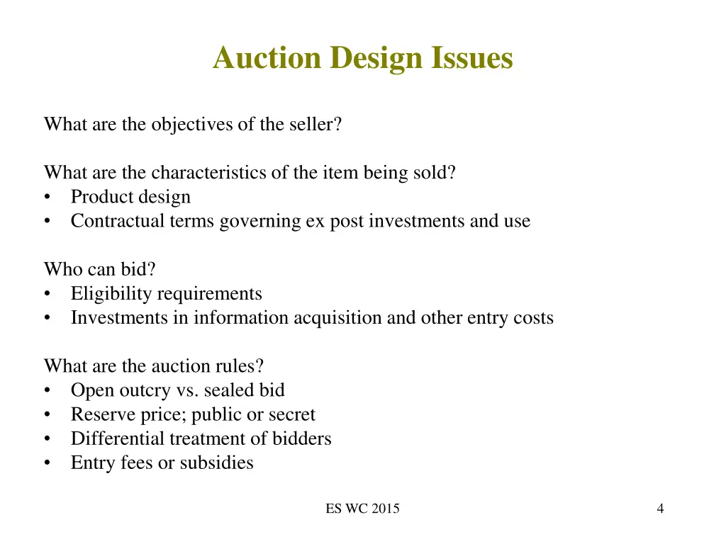 auction design issues