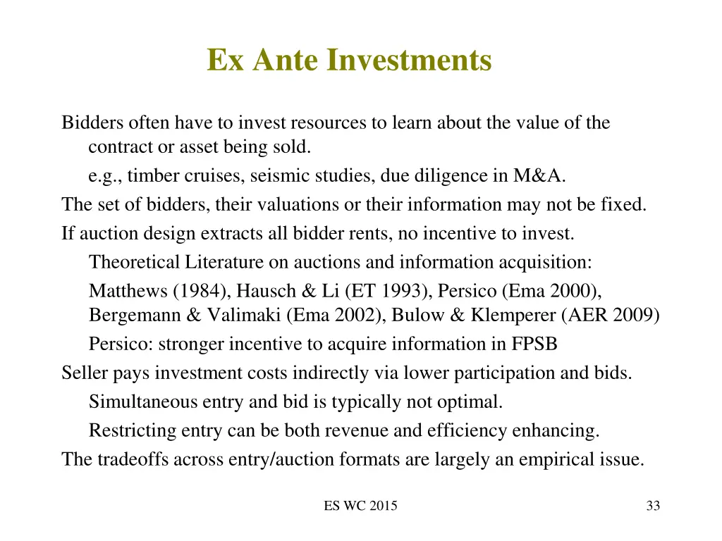 ex ante investments