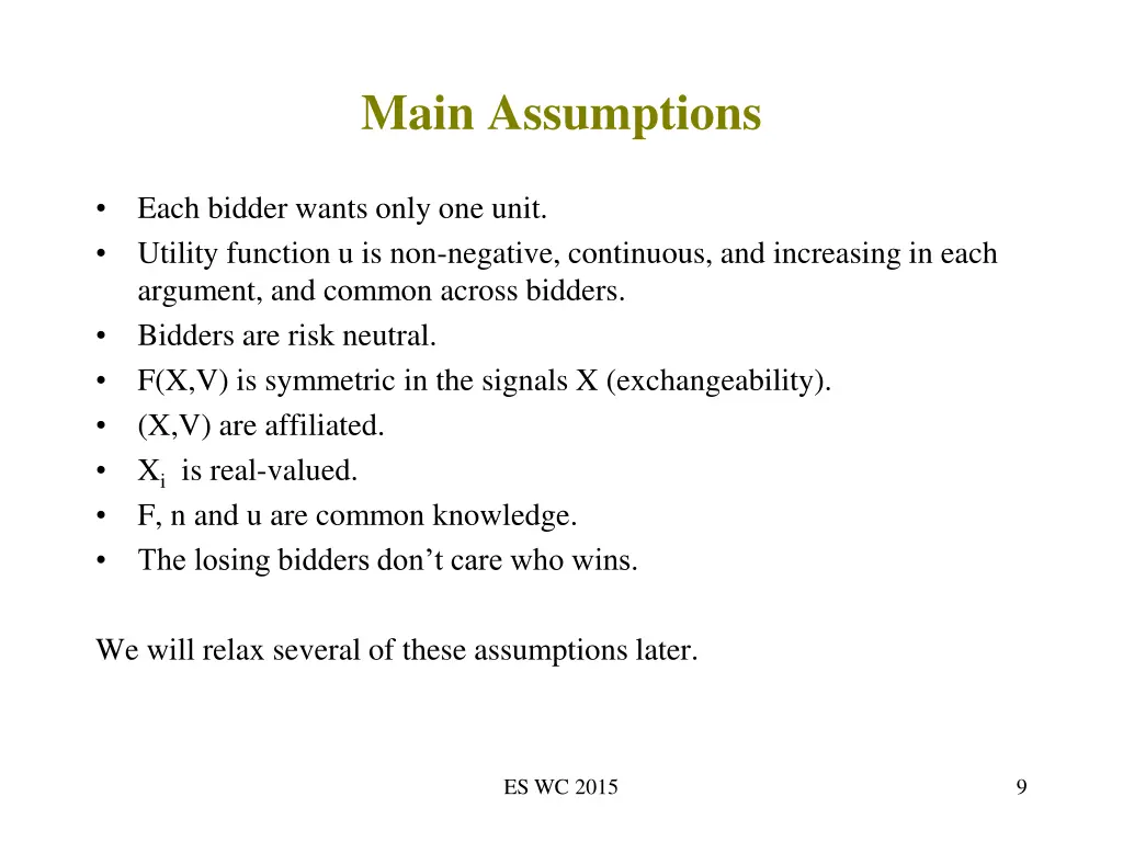 main assumptions