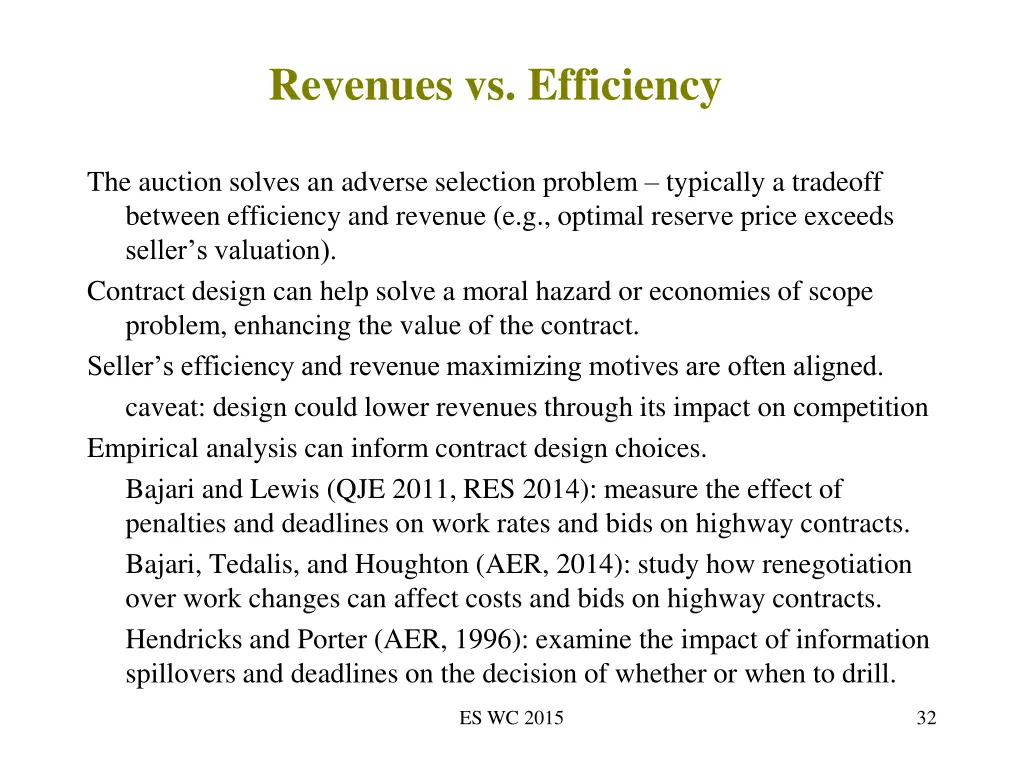 revenues vs efficiency